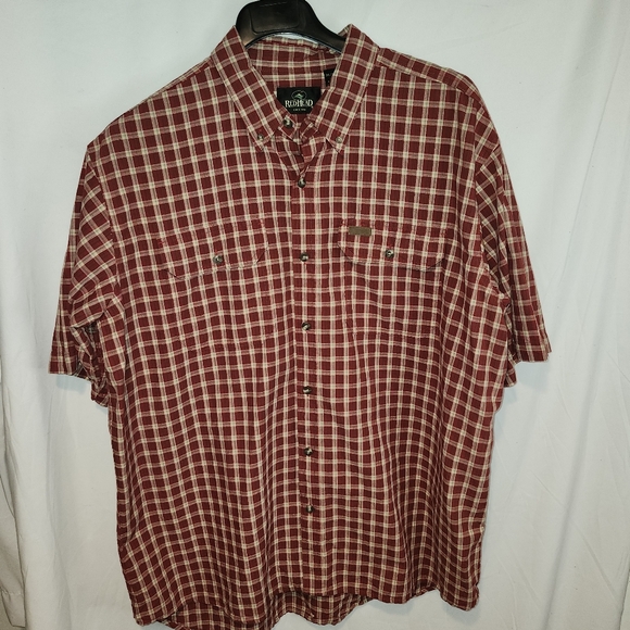RedHead Men's Red Plaid Casual Button Up Shirt Top - Picture 3 of 11